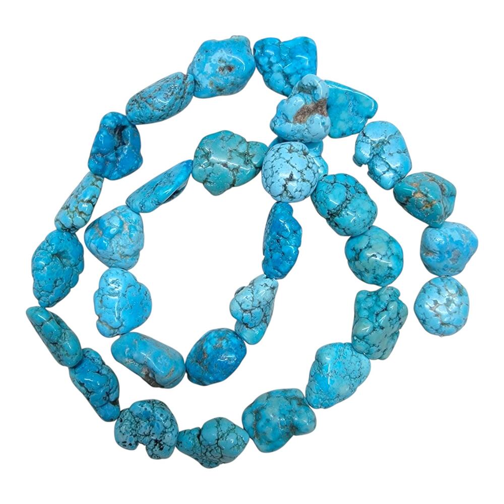 Vintage Turquoise Nugget Bead Necklace Strand Southwestern Blue Stone 16" 41g